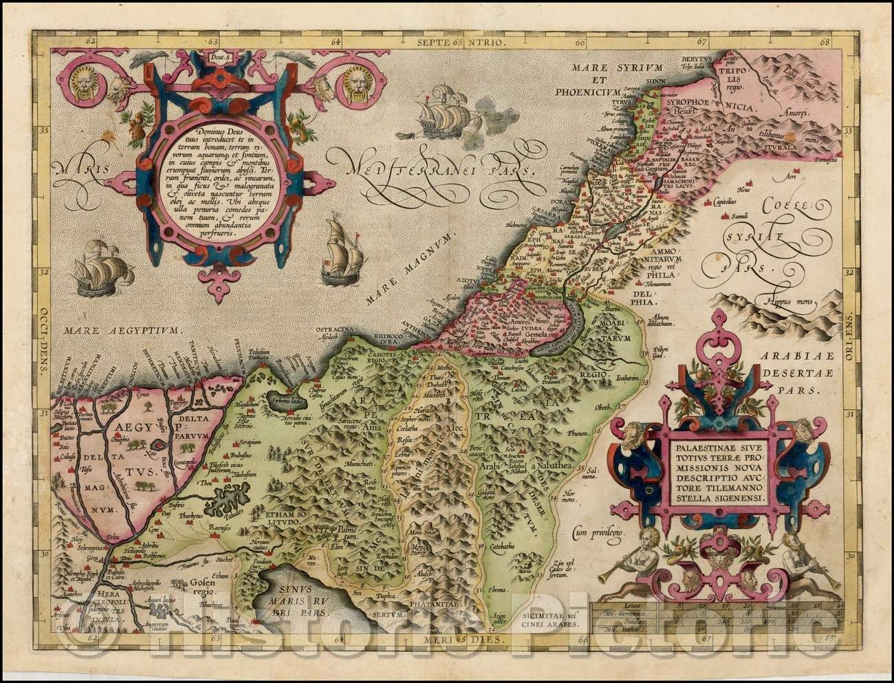 Historic Map - Palaestinae Sive Totius Terrae Promissionis Nova Descriptio Auctore Tilemanno Stella Sigenensi :: Holy Lands with Egypt, 1598 - Vintage Wall Art