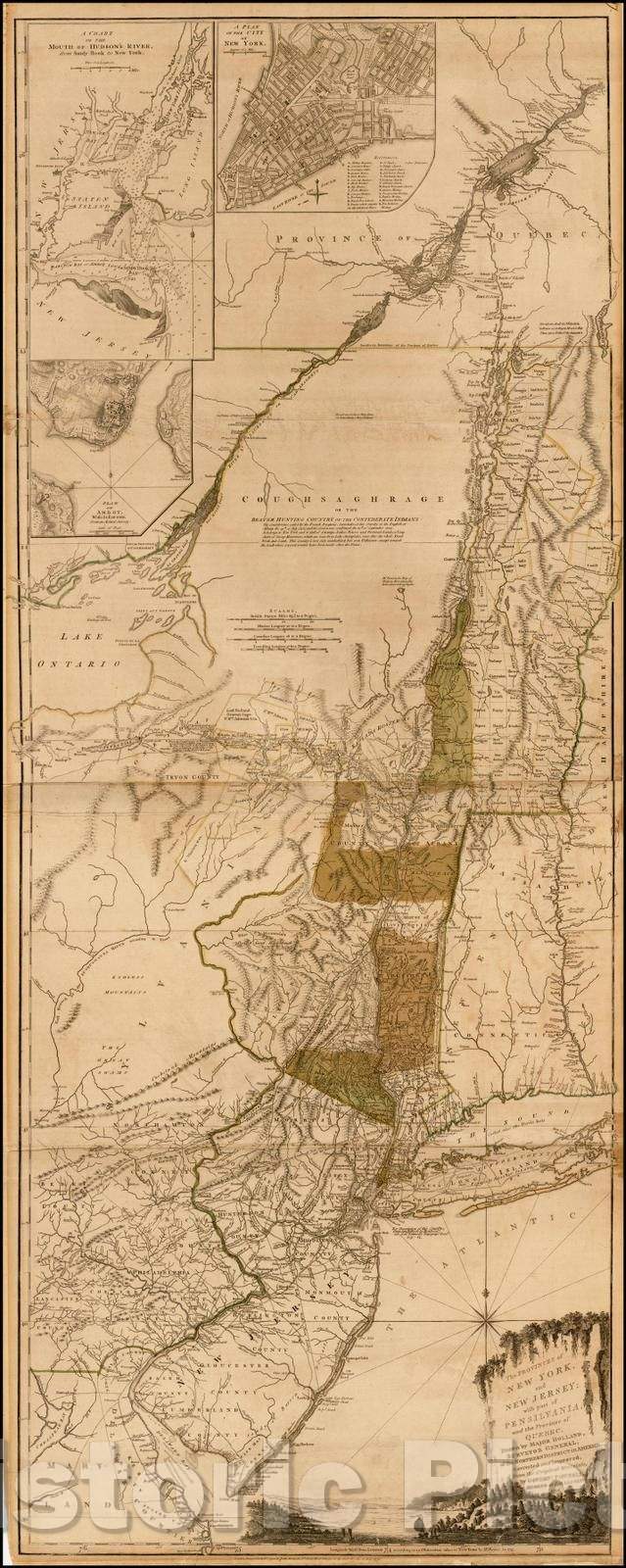 Historic Map - The Provinces of New York, and New Jersey; with part of Pensilvania and the Province of Quebec, 1776, Sayer & Bennett - Vintage Wall Art