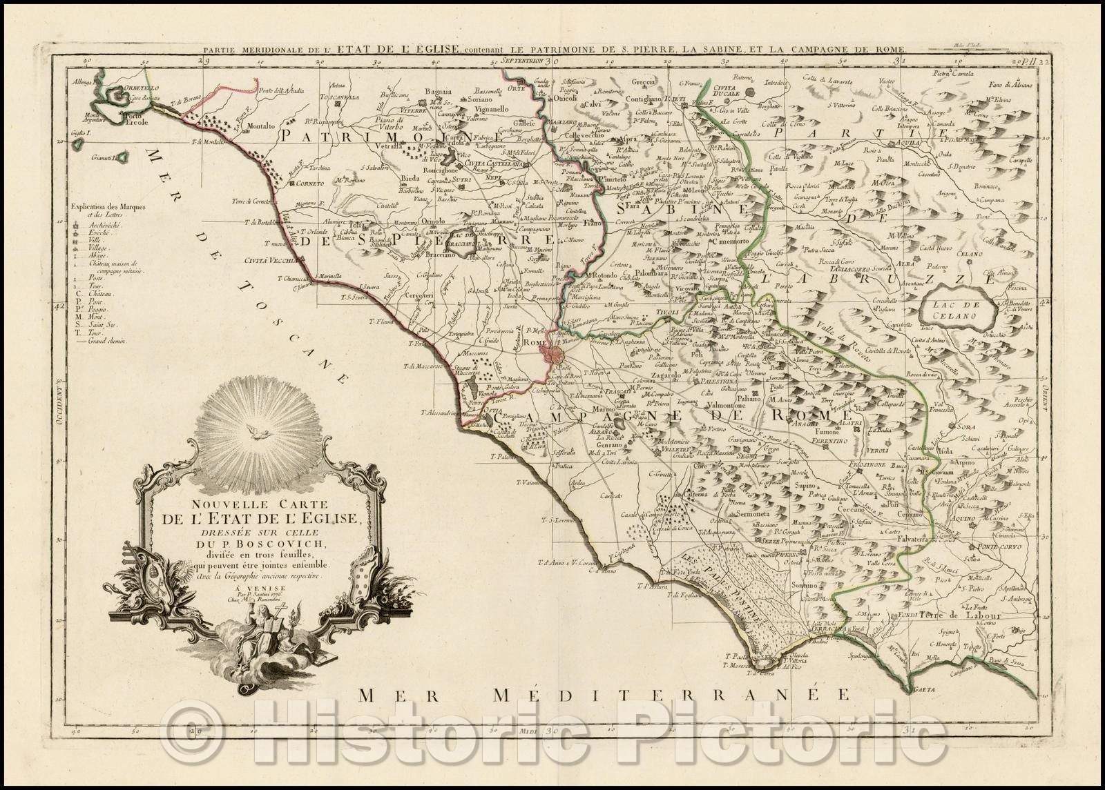 Historic Map - Nouvelle Carte De L'Etat de L'Eglise, Dressee Sur Celle Du :: Regional of the State of the Church and environs, Venice by Francois Santini, 1777 - Vintage Wall Art