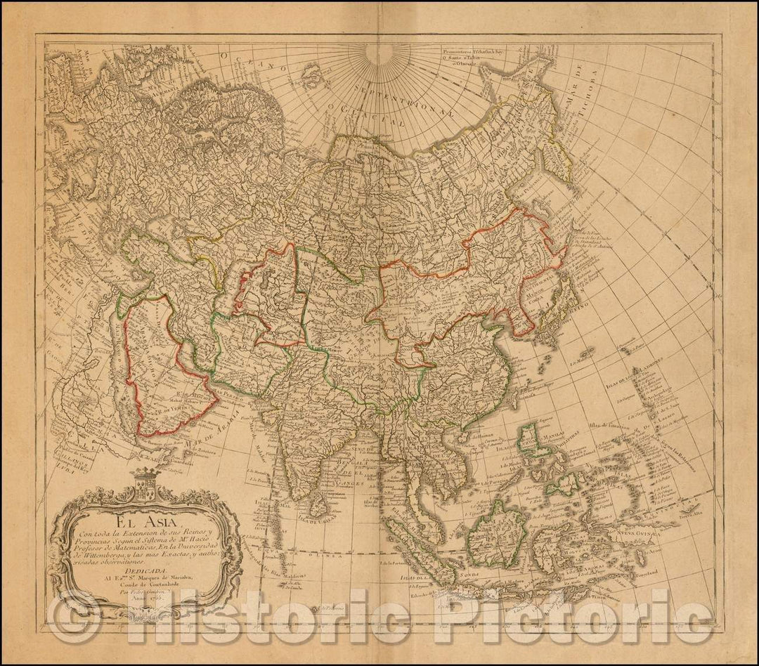 Historic Map - El Asia con toda la Extension de sus Reinos y Provincias Segun el Sistema de Mr. Hacio/Map of Asia, published in Madrid, 1755, Pedro Gendron - Vintage Wall Art