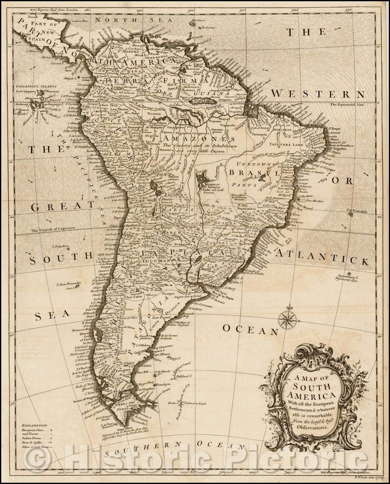 Historic Map - A Map of South America With all the European Settlements & whatever else is remarkable from the latest & best observations, 1780 - Vintage Wall Art