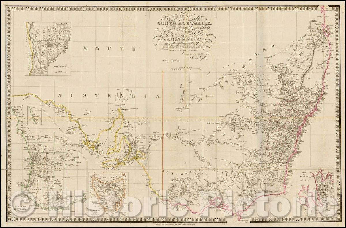 Historic Map - Map of South Australia, New South Wales, Van Diemen's Land and Settled Parts of Australia, 1840, James Wyld v1