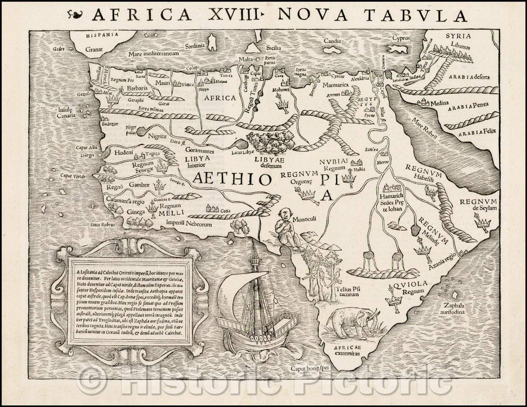 Historic Map - Africa XVIII Nova Tabula (First Edition!), 1540, Sebastian M?nster - Vintage Wall Art