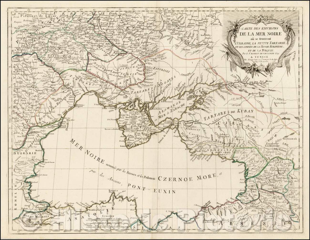 Historic Map - Carte Des Environs De La Mer Noire ou se Troubent l'Ukrayne :: Regional centered on the Black Sea, published in Venice by Francois Santini, 1776 - Vintage Wall Art