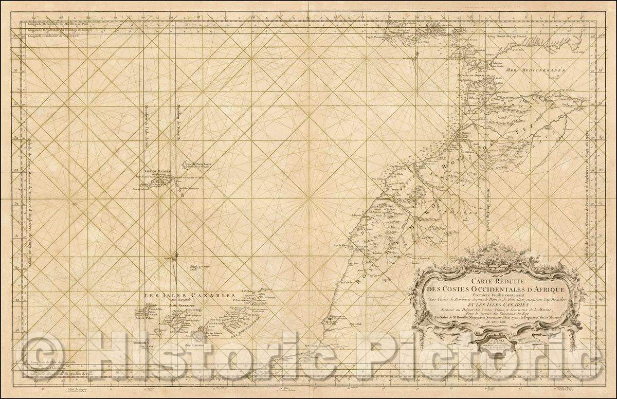 Historic Map - Carte Reduite Des Costes Occidentales d'Afrique Depuis Premier Feuille con :: Africa West Des Costes Since first sheet containing LEs Costes, 1753 - Vintage Wall Art