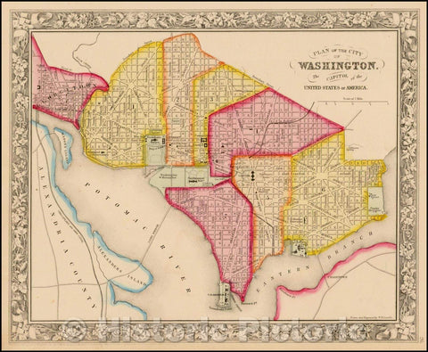 Historic Map - Plan of the City of Washington. The Capitol of the United States of America, 1862, Samuel Augustus Mitchell Jr. v2