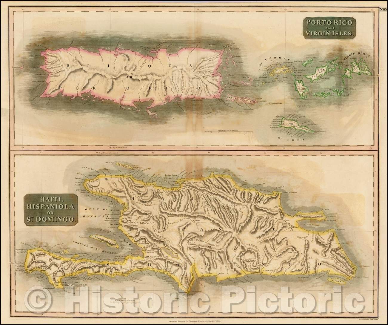 Historic Map - Porto Rico and Virgin Islands [with] Haiti, Hispaniola or St. Domingo, 1829, John Thomson v2