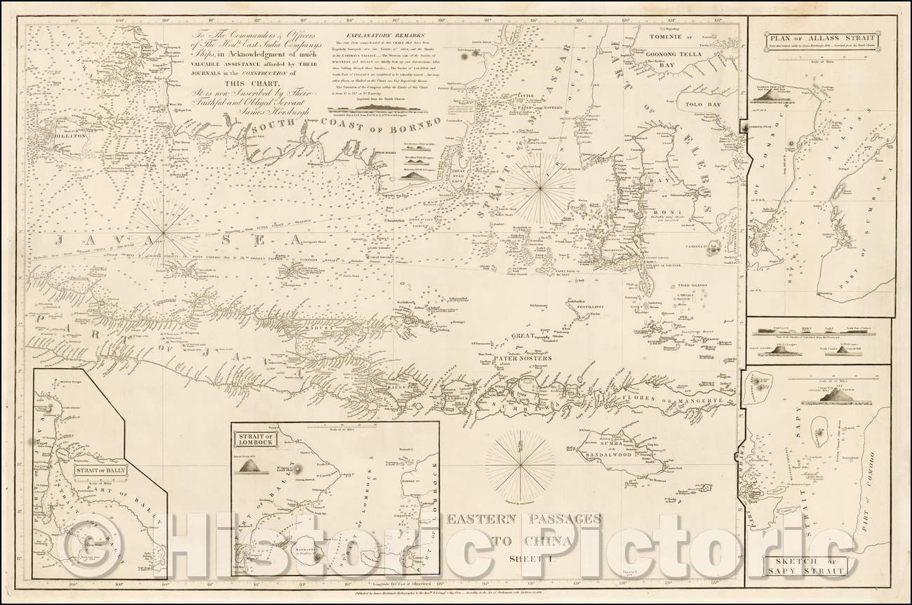 Historic Map - Eastern Passages To China Sheet 1 (Java, Bali, Lombock, Sumbawa, Southern Borneo, Celebes, etc.) (Includes Sketch of the Bally Straits), 1848 v2