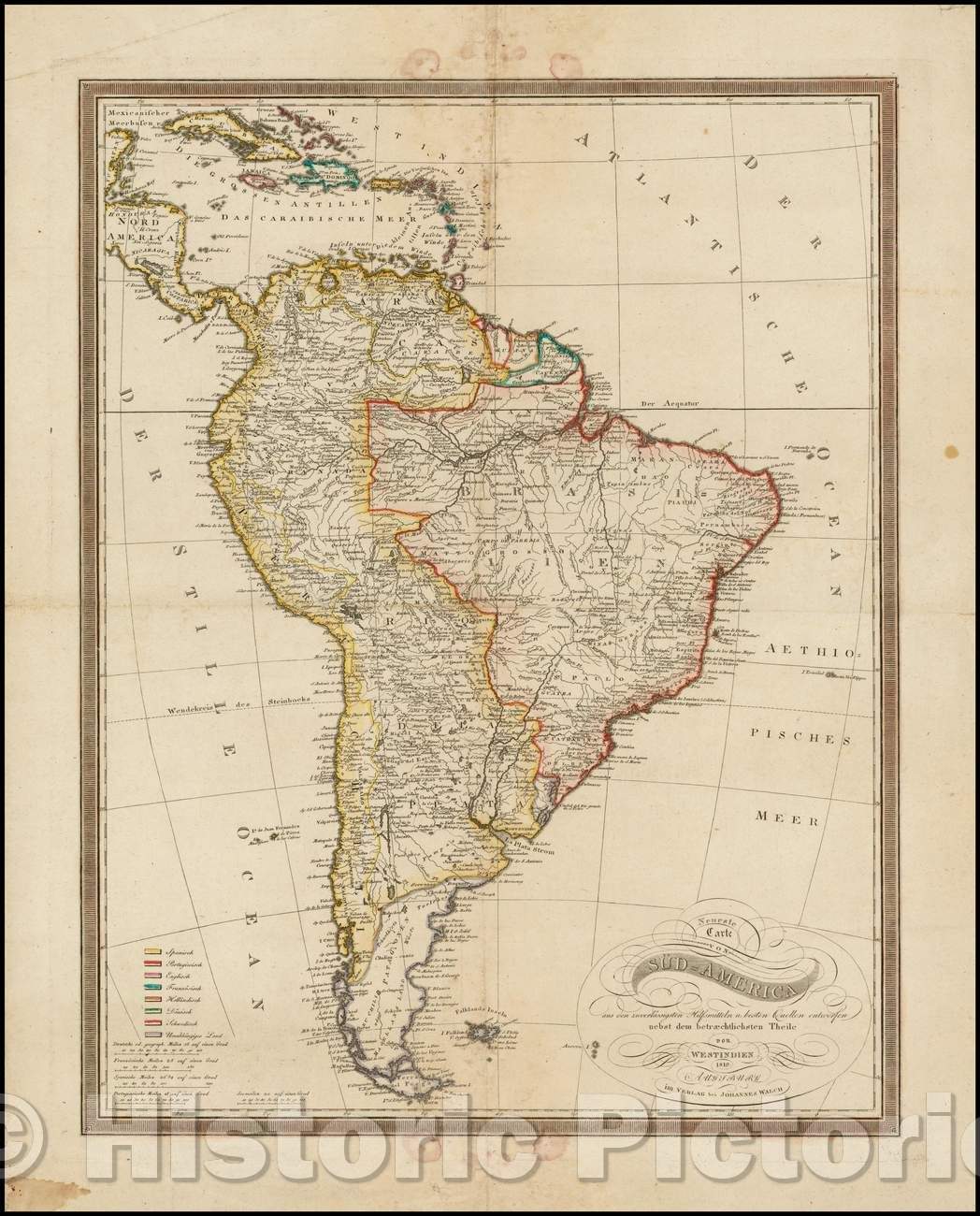 Historic Map - Neueste Carte von Sud=America aus den zuverlassigsten Hilfsmitteln/Map of South America and the West Indies, 1819, Johann Walch - Vintage Wall Art