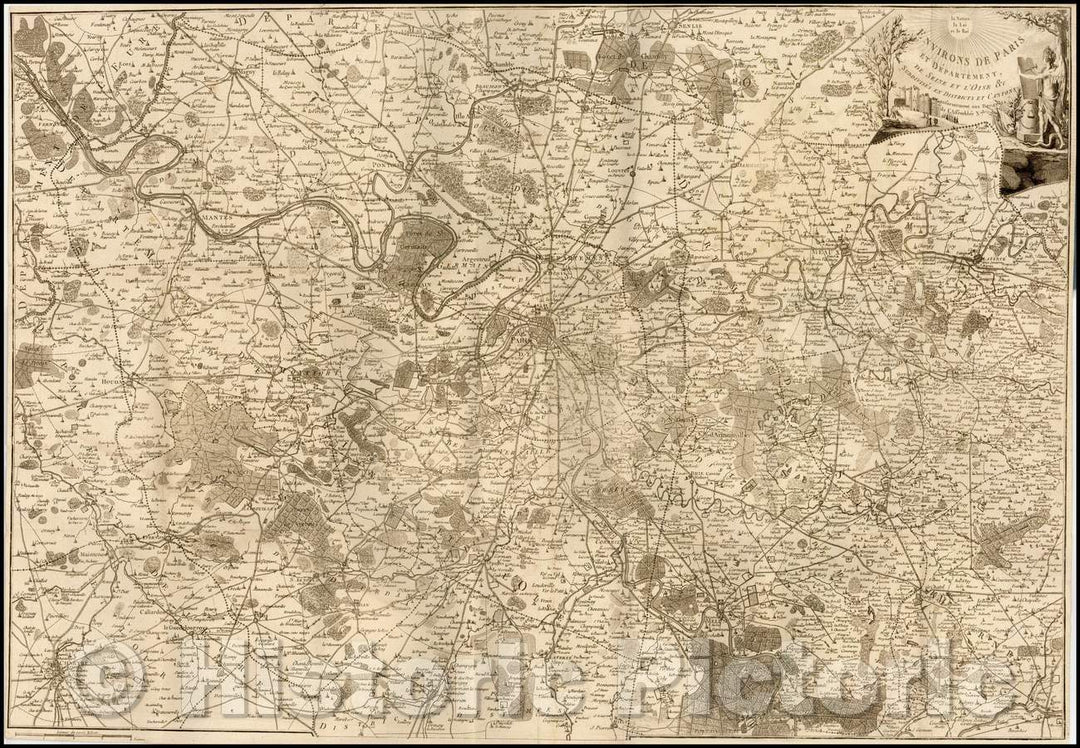 Historic Map - Environs De Paris et Departement De Seine et L'Oise Subdivis? en Dist :: Paris Department and De Seine and Oise The & c. Subdivided, 1790 - Vintage Wall Art