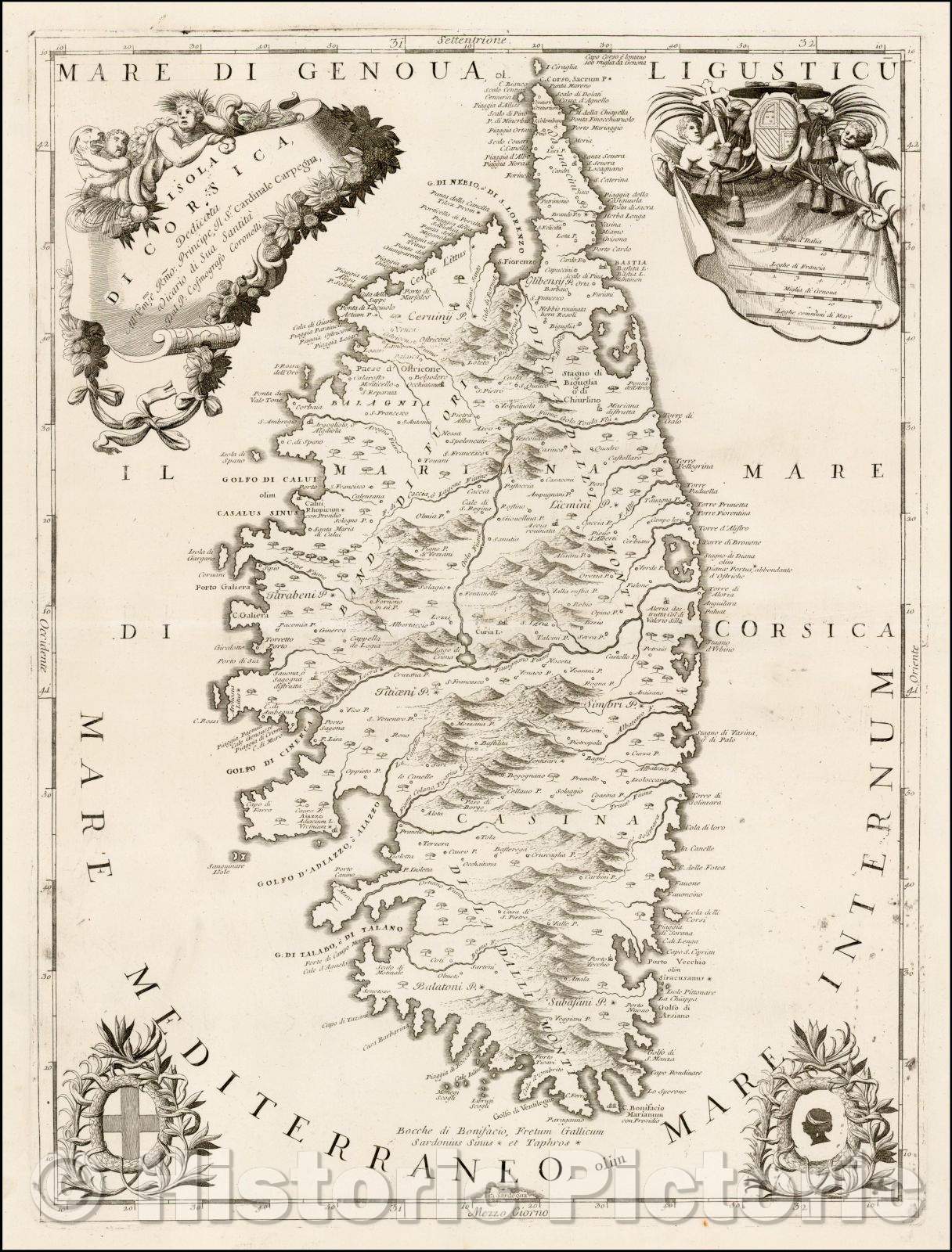 Historic Map - Isola De Corsica/Island of Corsica, 1690, Vincenzo Maria Coronelli - Vintage Wall Art