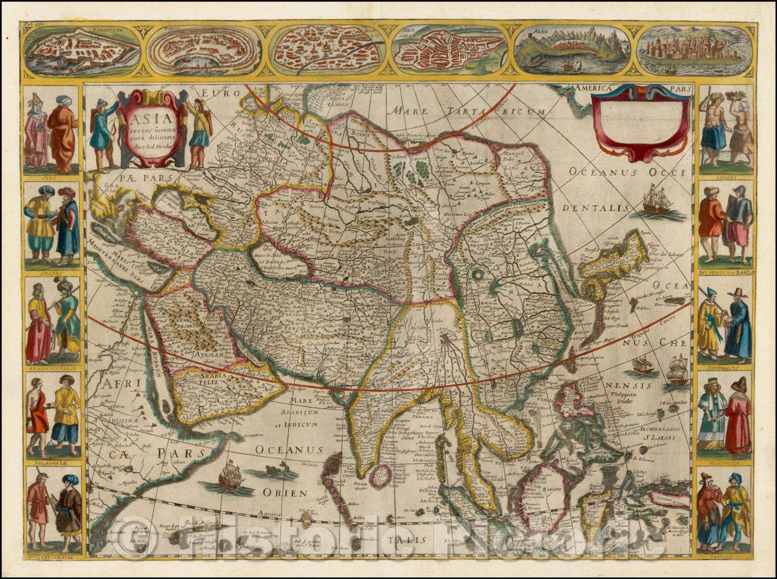 Historic Map - Asia recens summa cura delineata Auct. Jud Hondio, 1650, Jodocus Hondius - Vintage Wall Art