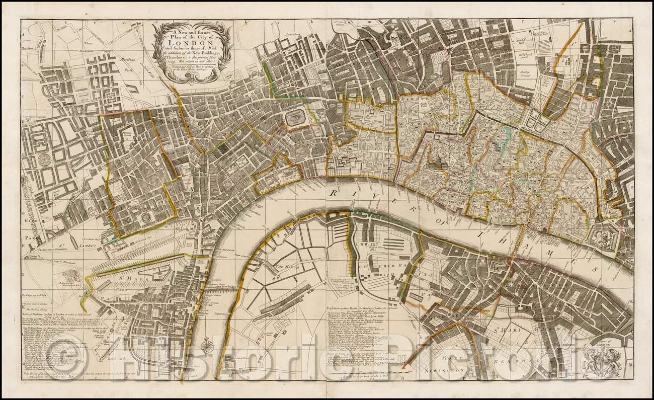 Historic Map - A New and Exact Plan of the City of London and Suburbs, 1739, Henry Overton - Vintage Wall Art