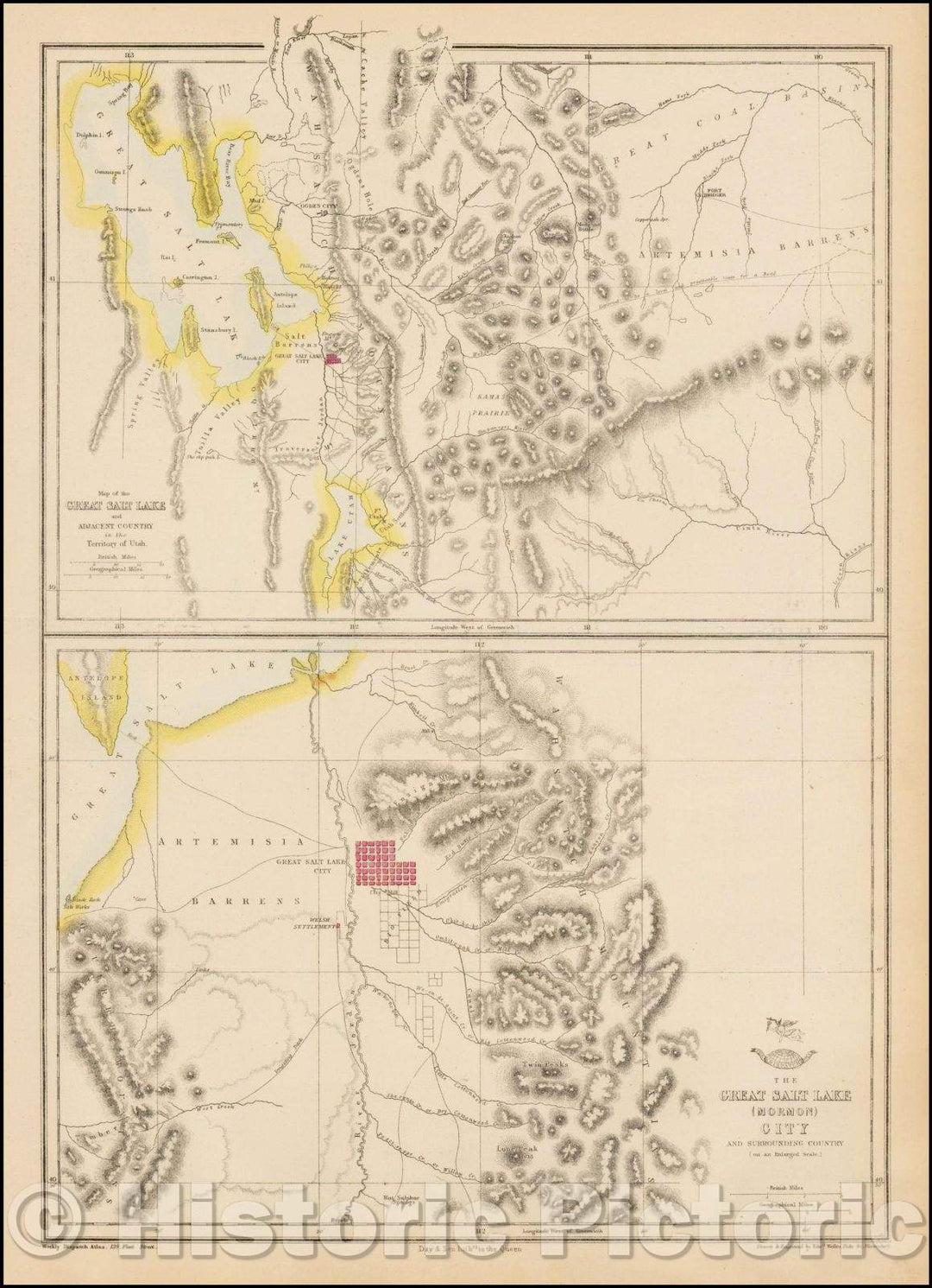 Historic Map - Map of the Great Salt Lake and Adjacent Country in the Territory of Utah [with] The Great Salt Lake (Mormon) City And Surrounding Country, 1858 v3