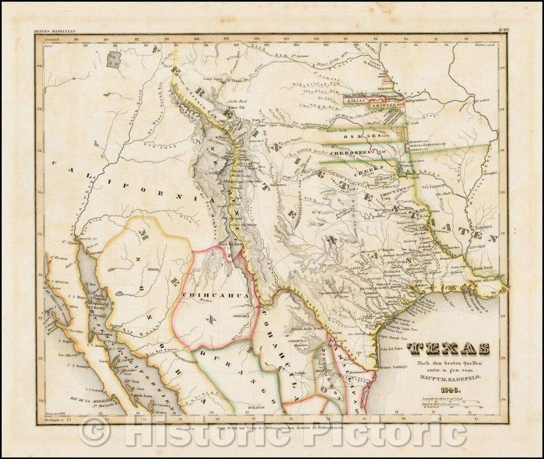 Historic Map - Texas, 1846, Joseph Meyer - Vintage Wall Art