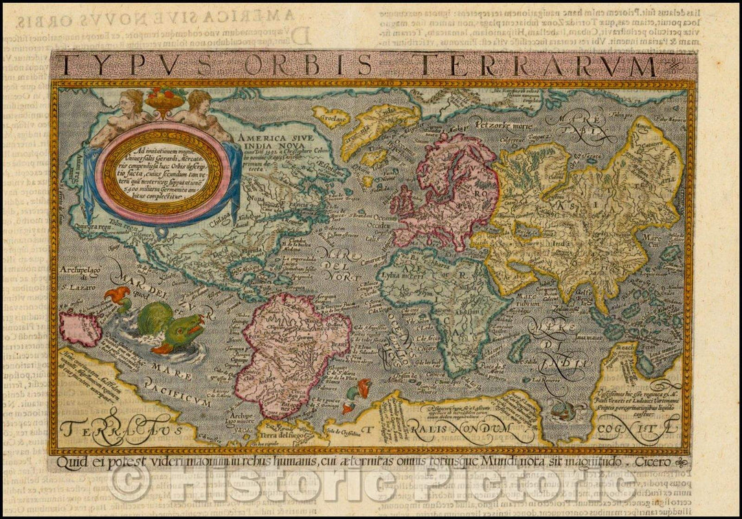 Historic Map - Typus Orbis Terrarum/Map of the World, which first appeared in Botero's, 1596, Lambert Andreas - Vintage Wall Art