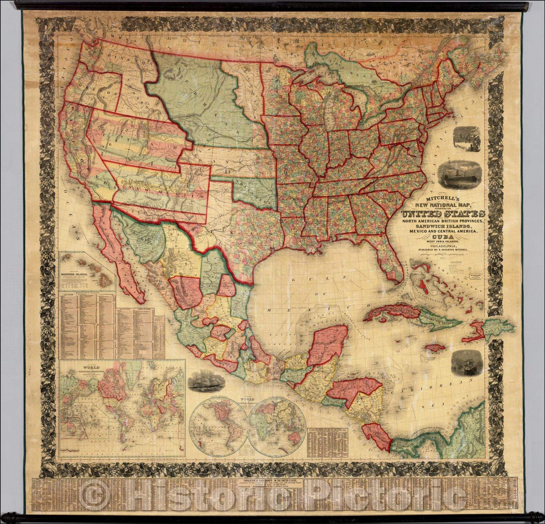 Historic Map - The United States with the North American British Provinces, Sandwich Islands, Mexico and Central America, 1860 - Vintage Wall Art