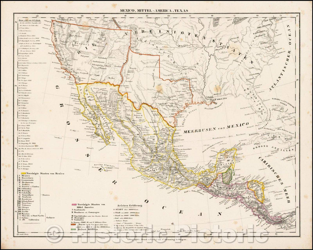 Historic Map - Mexico, Mittel-America, Texas/Mexico, Central America, Texas, 1846, Carl Flemming - Vintage Wall Art