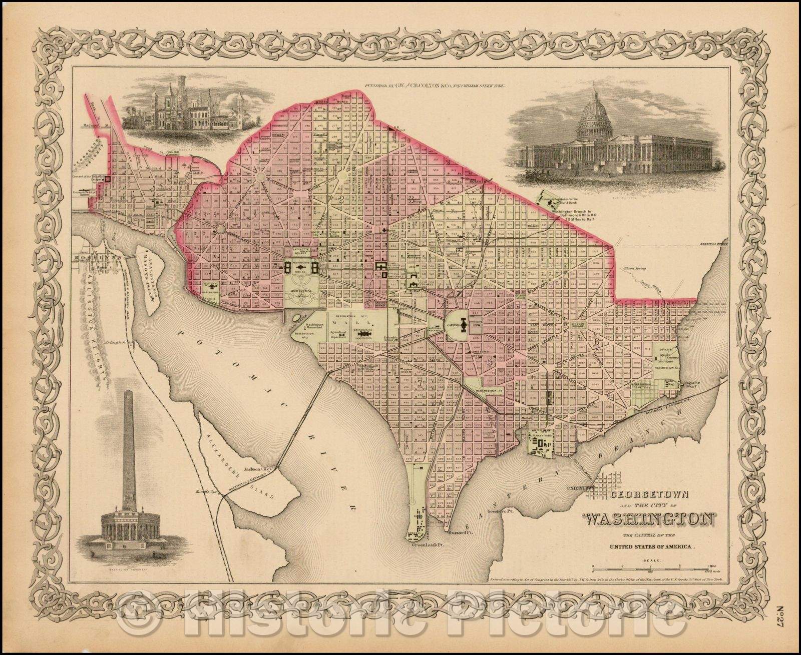 Historic Map - Colton's Georgetown and The City of Washington, The Capital of the United States of America, 1865, G.W. & C.B. Colton v2