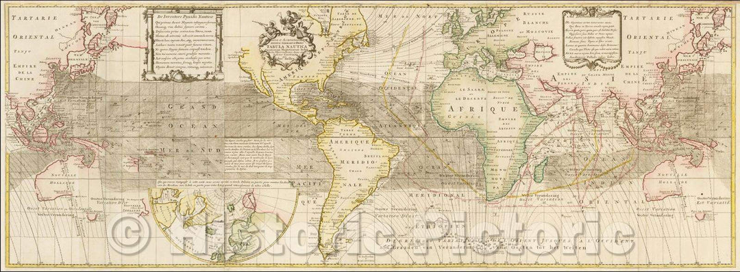 Historic Map - Nova & Accuratissima Totius Terrarum Orbis Tabula Nautica/Seminal Map of the World, the Map to include isogonals, 1730, Reiner & Joshua Ottens - Vintage Wall Art