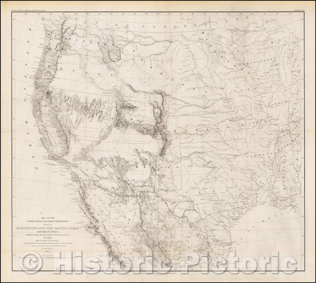 Historic Map - Map of the United States and Their Territories Between the Mississippi and the Pacific Ocean and Part of Mexico, 1858, William Hemsley Emory v2