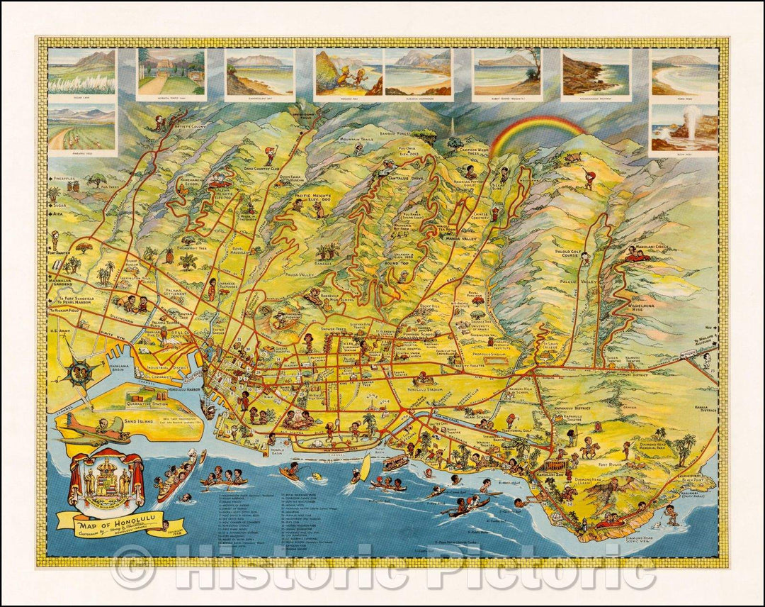 Historic Map - Map of Honolulu Cartograph, 1948, Henry B. Christian - Vintage Wall Art