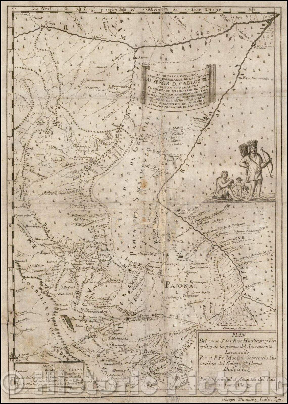 Historic Map - Plan Del curso de los Rios Huallaga y Ucayali, y d la pampa del Sacramento/Second edition of this Map of part of northeastern Peru, 1790 - Vintage Wall Art