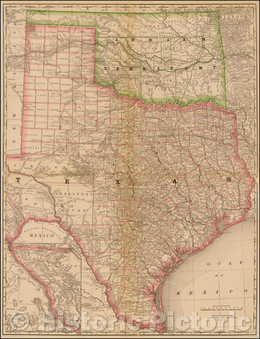 Historic Map - Map of Texas and Indian Territory, 1878, Rand McNally & Company v1