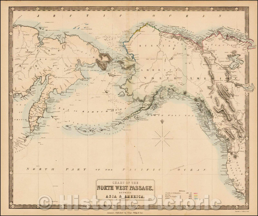 Historic Map - Chart of the North West Passage Between Asia & America, 1850, George Philip & Son - Vintage Wall Art