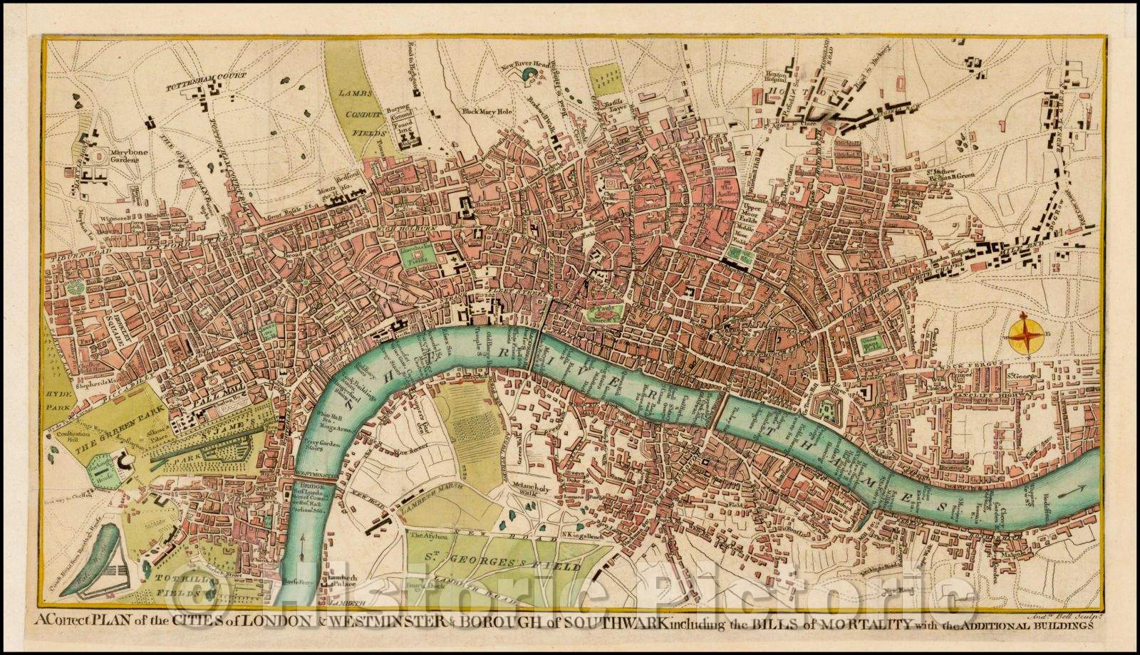 Historic Map - A Correct Plan of the Cities of London & Westminster & Borough of Southwark including the Bills of Mortality with the Additional Buildings, 1761 - Vintage Wall Art