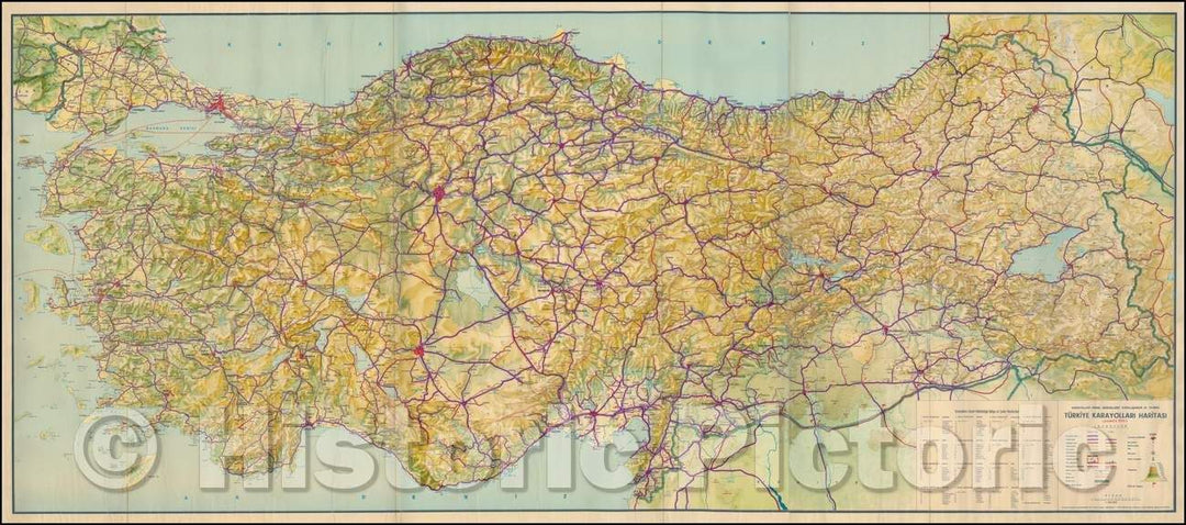 Historic Map - Turkiye Karayollari Haritasi/Turkey Road Map, 1950, Anonymous - Vintage Wall Art