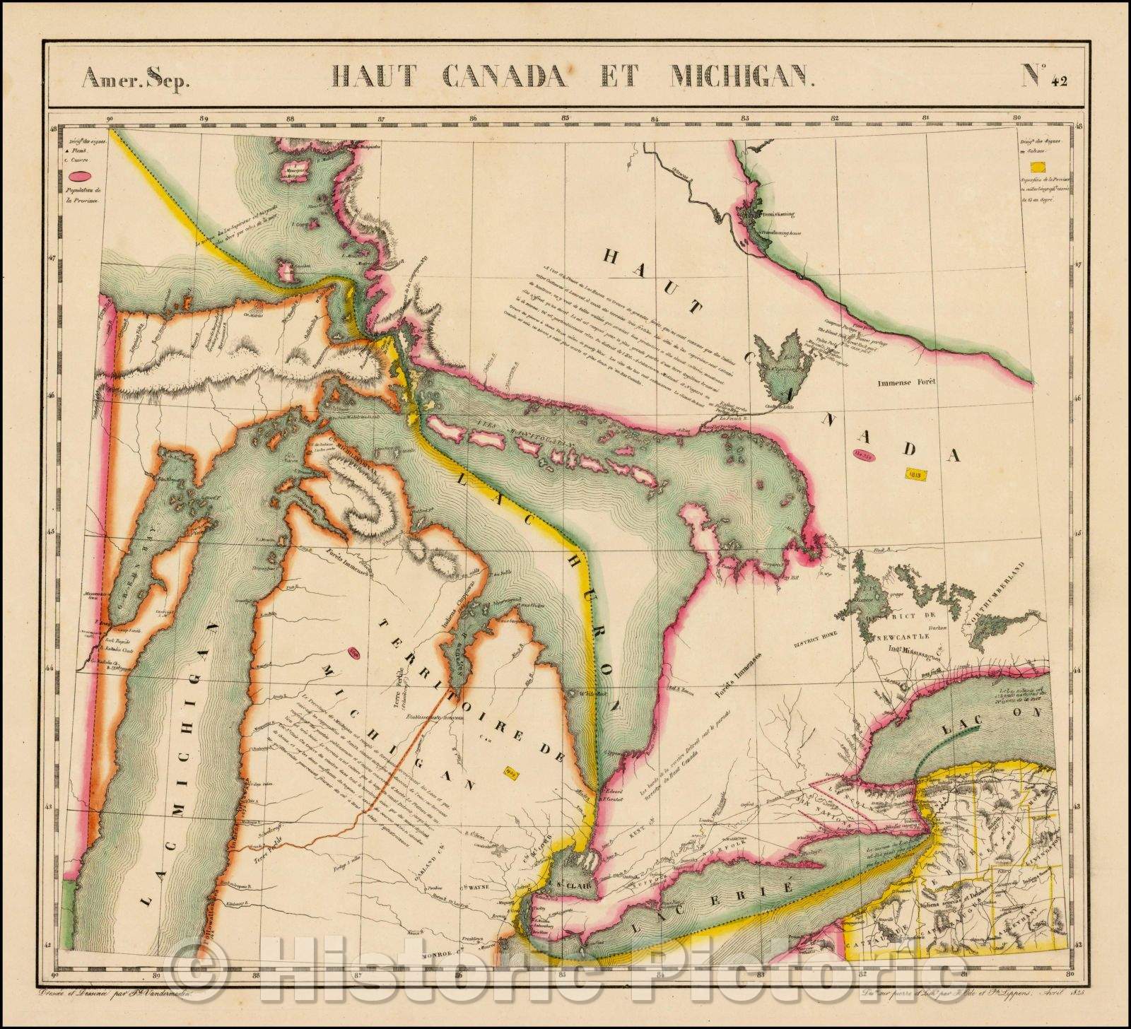 Historic Map - Amer. Sep. No. 42 Haut Canada Et Michigan Michigan, 1825, Philippe Marie Vandermaelen v2