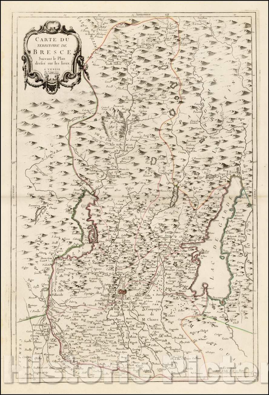 Historic Map - Carte du Territoire de Bresce Suivant le Plan dressse sur les :: Regional of Territory of Brescia and environs, Venice by Francois Santini, 1777 - Vintage Wall Art