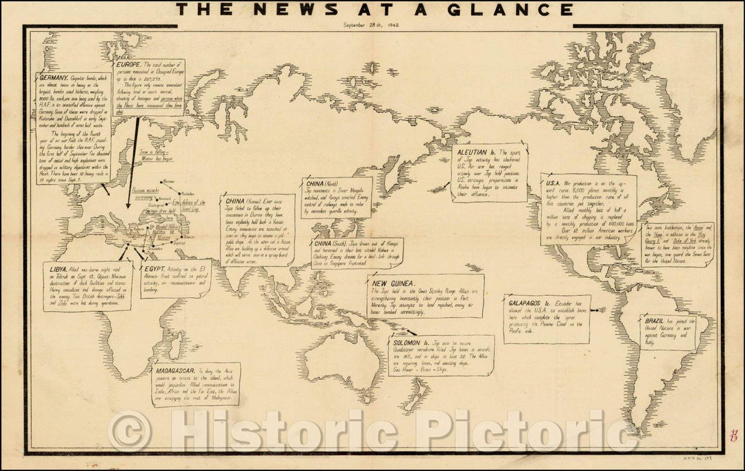 Historic Map - The News at a Glance. September 28th 1942. (WWII Propaganda map), 1942, Anonymous - Vintage Wall Art