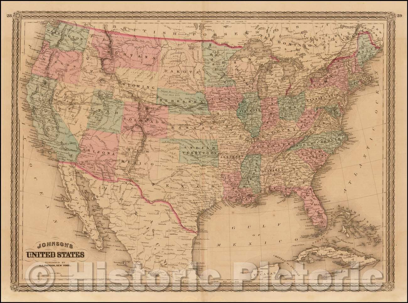 Historic Map - Johnson's United States, 1870, Alvin Jewett Johnson v2