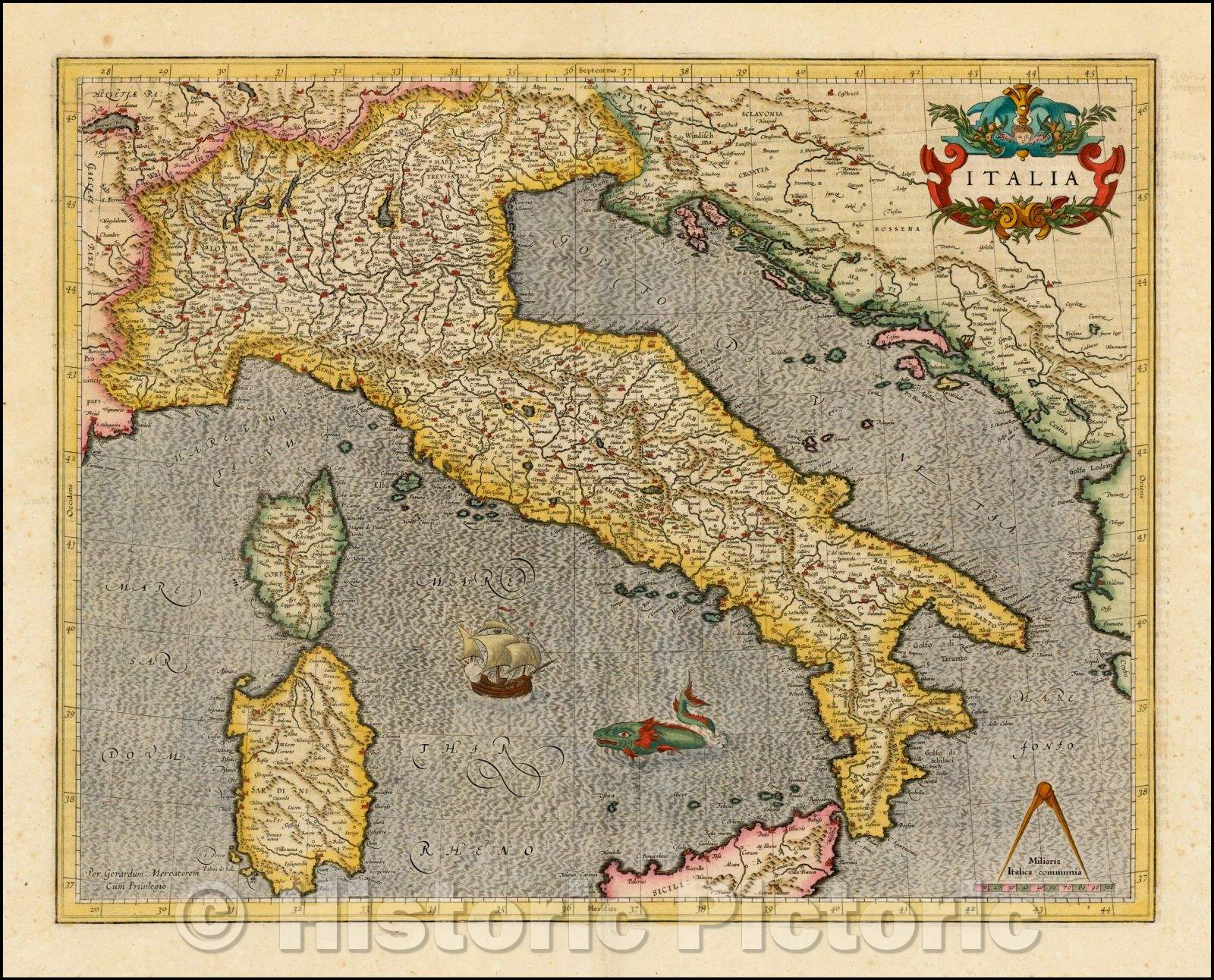 Historic Map - Italy, 1589, Gerard Mercator v2