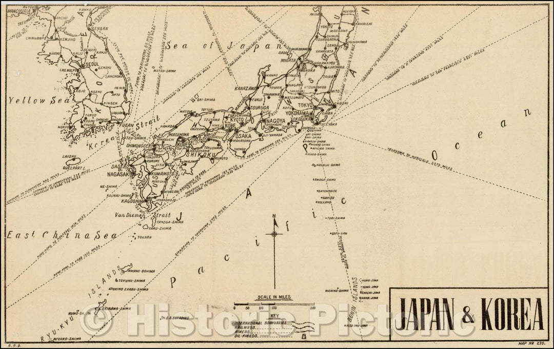 Historic Map - Japan & Korea (WWII Propoganda Map, 1942, - Vintage Wall Art