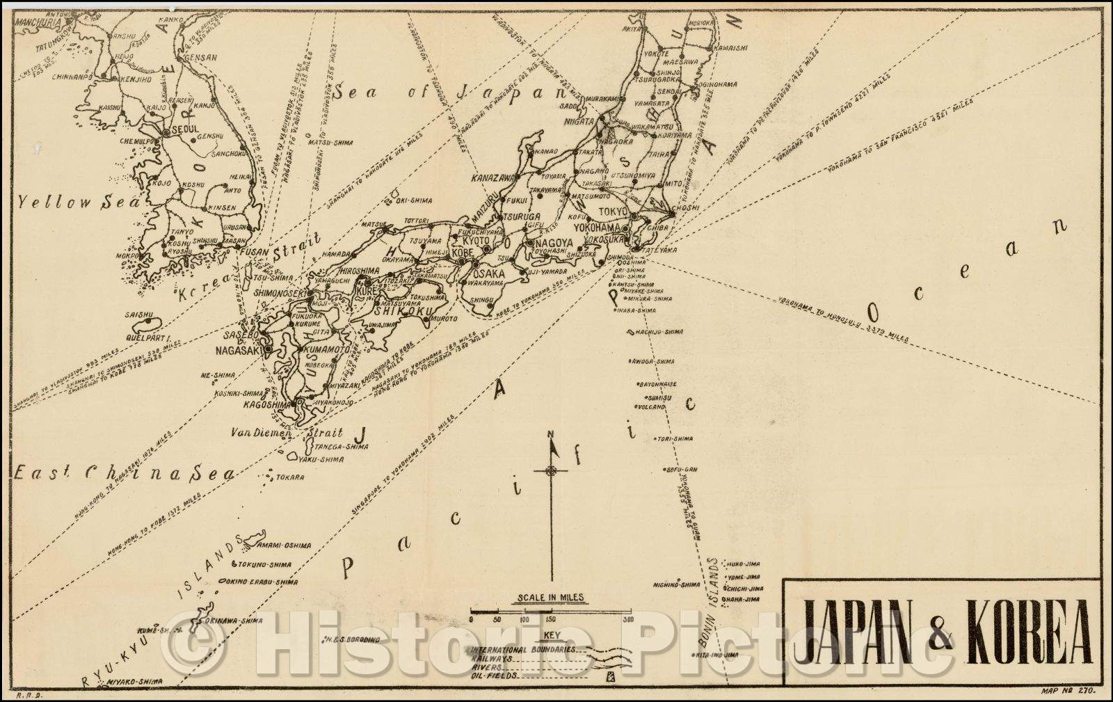 Historic Map - Japan & Korea (WWII Propoganda Map, 1942, - Vintage Wall Art