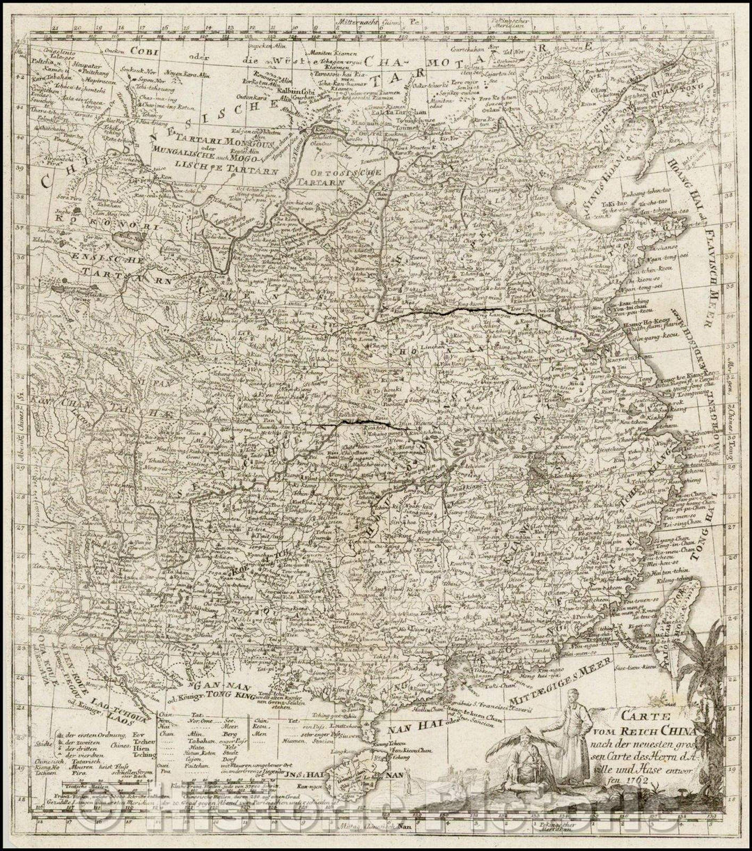 Historic Map - Carte vom Reich China nach der neuesten grossen Carte des Herrn. d'Anville und Hase :: China, based upon earlier Maps by Haase and D'Anville, 1762 - Vintage Wall Art