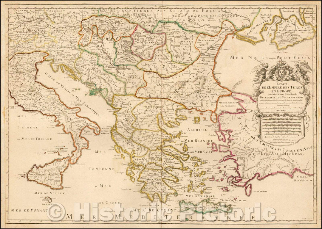 Historic Map - Estats de L'Empire des Turqs en Europe, subdivises suivant l'Es/Map of the Turkish Empire in Europe and the Eastern Mediterranean, 1696 - Vintage Wall Art