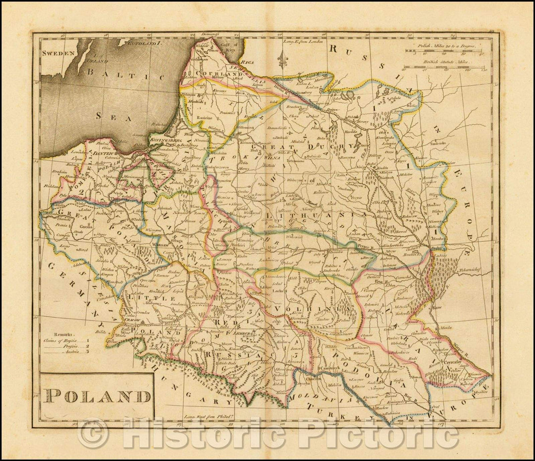 Historic Map - Poland, 1814, Mathew Carey - Vintage Wall Art