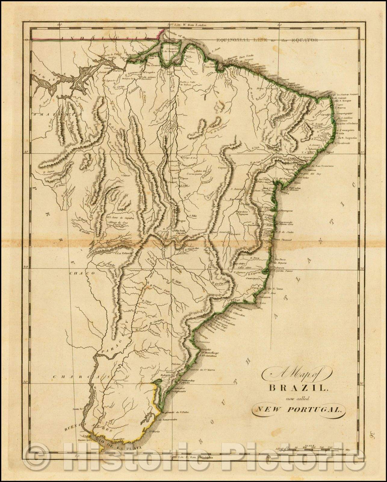 Historic Map - A Map of Brazil Now Called New Portugal, 1814, Matthew Carey - Vintage Wall Art