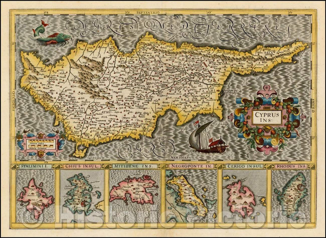 Historic Map - Cyprus Ins, 1619, Gerard Mercator - Vintage Wall Art