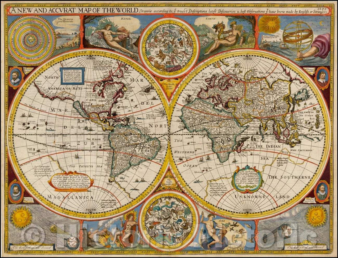 Historic Map - A New and Accurat Map of the World Drawne, 1651, John Speed v3