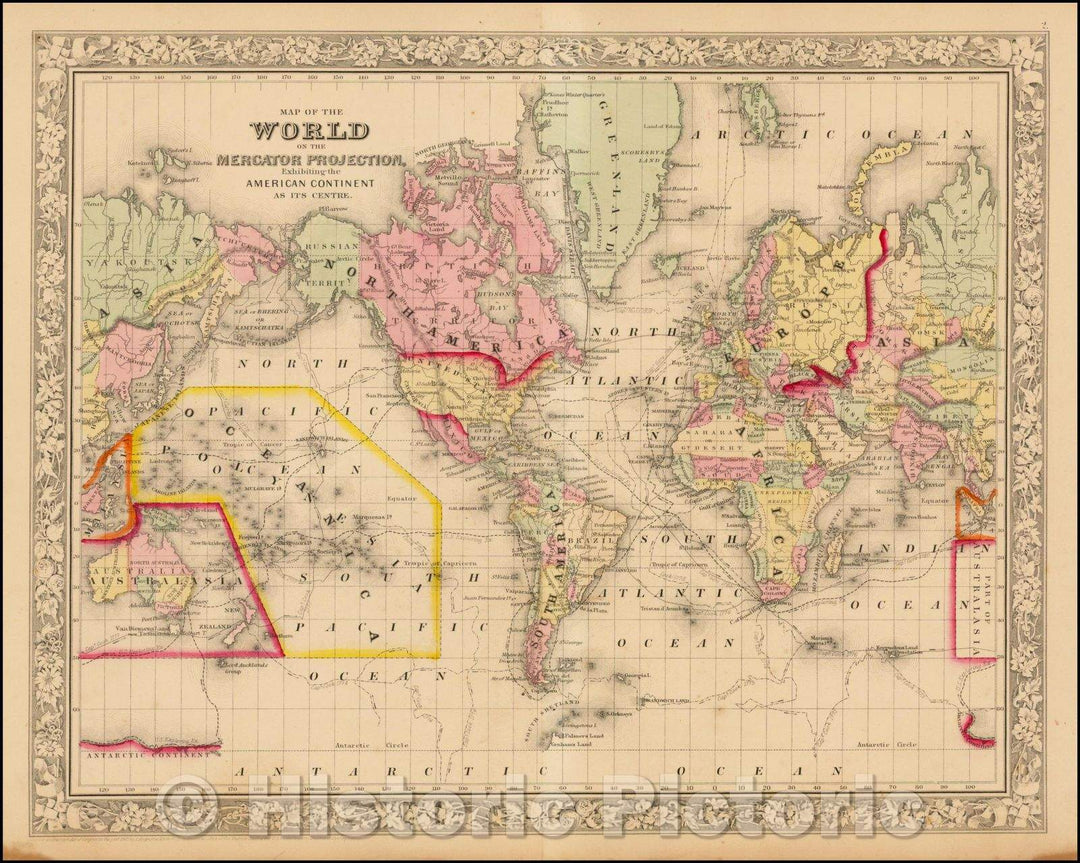 Historic Map - Map of the World on The Mercator Projection, Exhibiting the American Continent As Its Centre, 1864, Samuel Augustus Mitchell Jr. v2