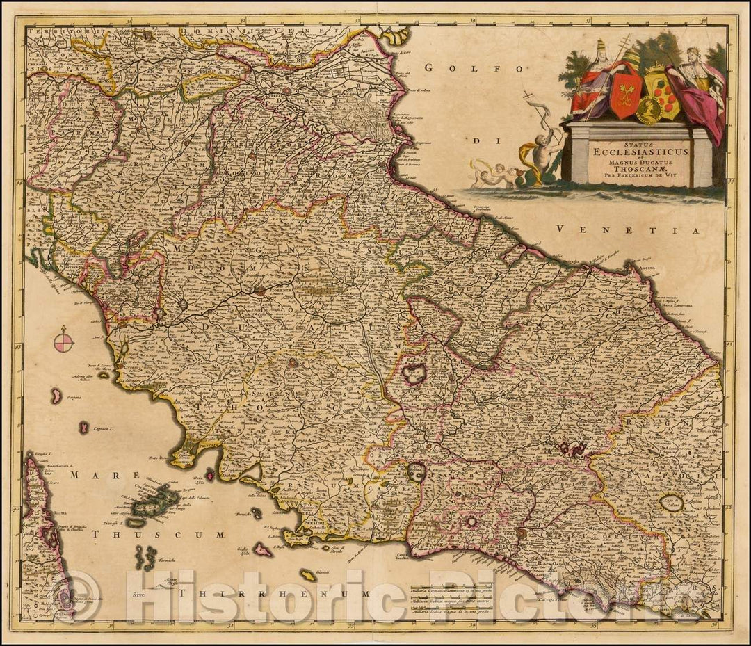 Historic Map - Status Ecclesiasticus Magnus Ducatus Thoscanae [Tuscany, Rome, Siena, Pisa :: Tuscany, Rome, Siena, Pisa, Florence, 1680 - Vintage Wall Art