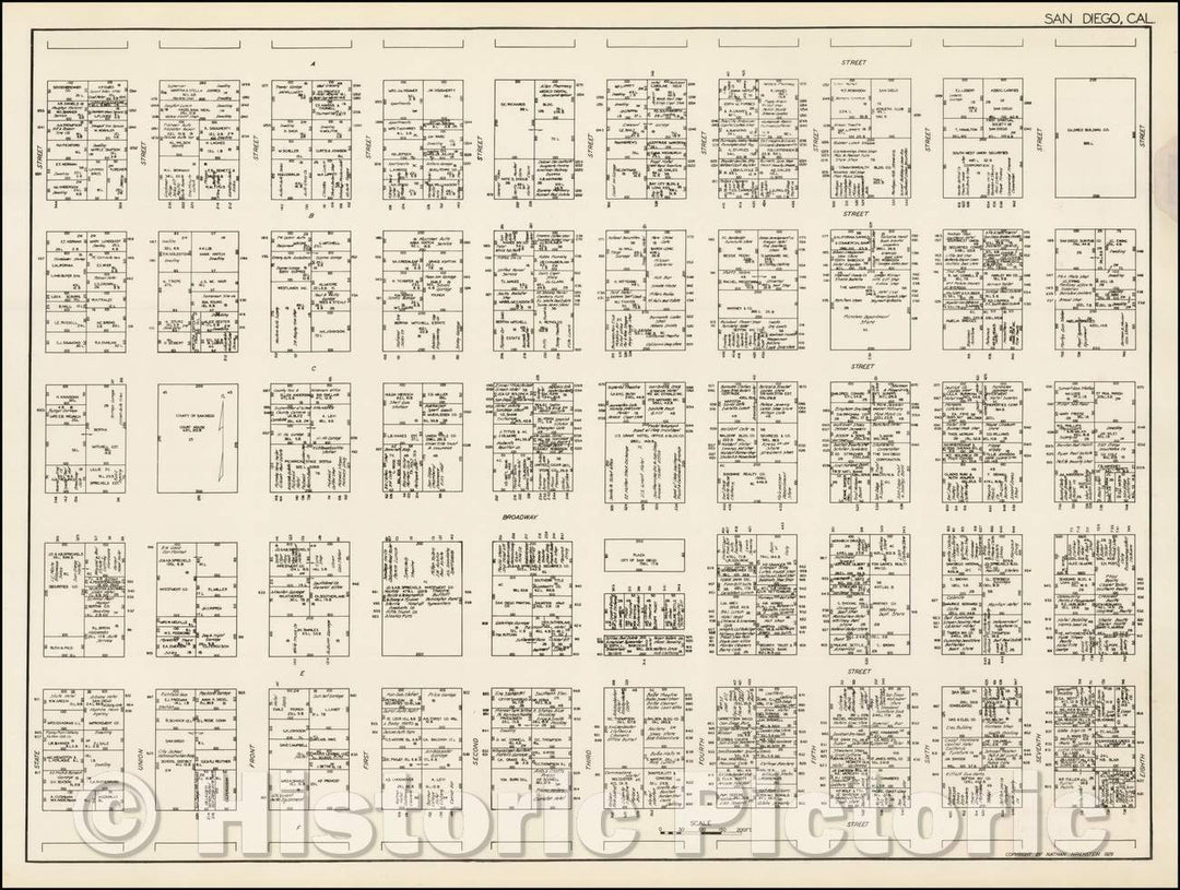 Historic Map - Downtown San Diego, 1929, Nathan Nirenstein v1