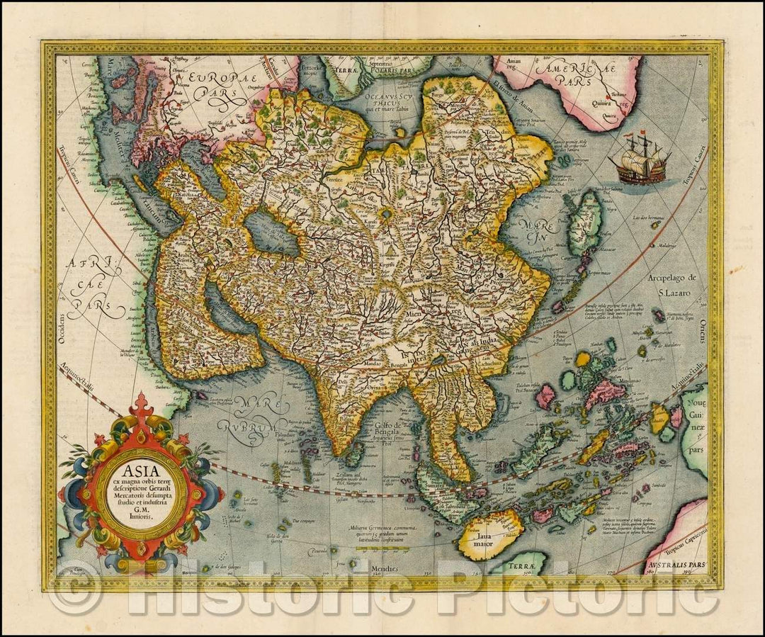 Historic Map - Asia ex magna orbis terre description Gerardi Mercatoris desumpta studio et industria G.M. Iunioris, 1595, Jodocus Hondius - Vintage Wall Art