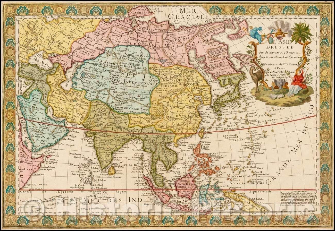 Historic Map - L'Asie Dressee Sur de nouveaux Memoires / 1732 edition of Guillaume Danet's Map of Asia, 1732, Guillaume Danet - Vintage Wall Art