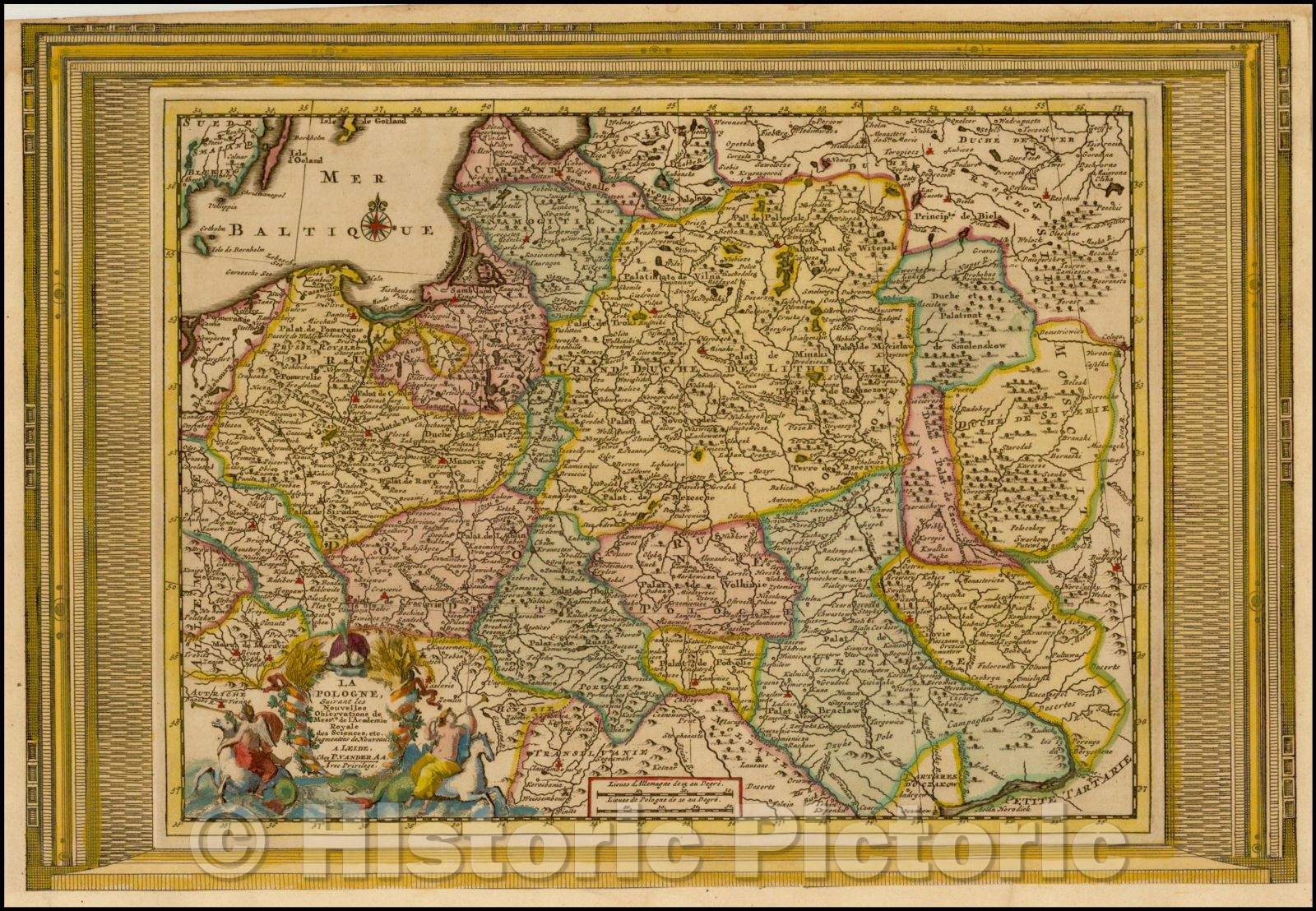 Historic Map - La Pologne Suivant les Nouvelles Observations (Border) / Vander Aa's Map of Poland, 1700, Pieter van der Aa - Vintage Wall Art